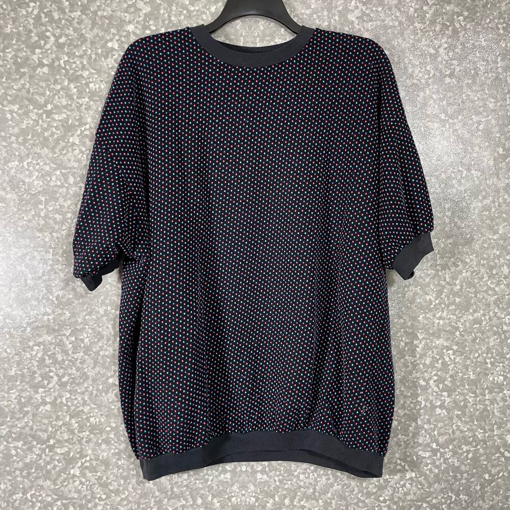 Style Plus Vintage 80's Black Polka Dot Short Sleeve Knit Top Sweater - Size OS